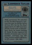 1988 Topps #285  Lawrence Taylor  Back Thumbnail