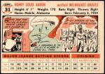 1956 Topps #31 Hank Aaron Back Thumbnail