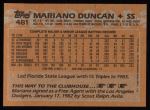 1988 Topps #481  Mariano Duncan  Back Thumbnail