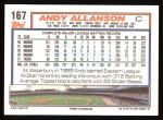 1992 Topps #167  Andy Allanson  Back Thumbnail