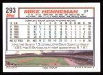 1992 Topps #293  Mike Henneman  Back Thumbnail