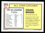 1992 Topps #393   -  Craig Biggio All-Star Back Thumbnail