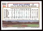 1992 Topps #552  Dave Gallagher  Back Thumbnail