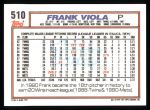 1992 Topps #510  Frank Viola  Back Thumbnail