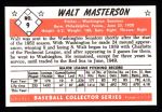 1953 Bowman B&W Reprint #9  Walt Masterson  Back Thumbnail