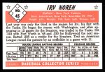 1953 Bowman B&W Reprint #45  Irv Noren  Back Thumbnail