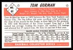 1953 Bowman B&W Reprint #61  Tom Gorman  Back Thumbnail