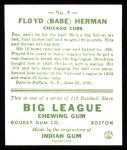 1933 Goudey Reprint #5  Babe Herman  Back Thumbnail