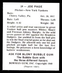 1948 Bowman REPRINT #29  Joe Page  Back Thumbnail