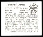 1950 Bowman REPRINT #83  Sheldon Jones  Back Thumbnail