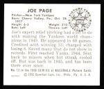 1950 Bowman REPRINT #12  Joe Page  Back Thumbnail