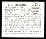 1950 Bowman REPRINT #113  Gene Hermanski  Back Thumbnail