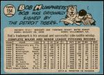 1965 O-Pee-Chee #154  Bob Humphreys  Back Thumbnail