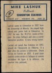 1962 Topps CFL #49  Mike Lashuk  Back Thumbnail
