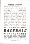 1952 Bowman REPRINT #210  Archie Wilson  Back Thumbnail