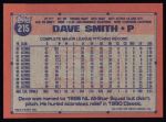 1991 Topps #215  Dave Smith  Back Thumbnail