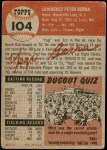 1953 Topps #104  Yogi Berra  Back Thumbnail