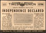 1954 Topps Scoop #111 xCOA  Declaration Of Independence Back Thumbnail