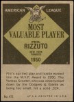 1961 Topps #471   -  Phil Rizzuto Most Valuable Player Back Thumbnail