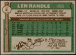 1976 Topps #31  Len Randle  Back Thumbnail