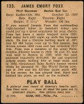 1940 Play Ball #133  Jimmie Foxx  Back Thumbnail