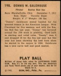 1940 Play Ball #198 Dennis Galehouse Back Thumbnail