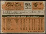1972 Topps #171  Darrell Evans  Back Thumbnail