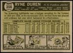 1961 Topps #356  Ryne Duren  Back Thumbnail