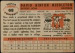 1956 Topps #68  Dave Middleton  Back Thumbnail