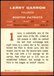 1963 Fleer #1  Larry Garron  Back Thumbnail