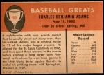 1961 Fleer #90  Babe Adams  Back Thumbnail