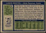 1972 Topps #81  Lance Rentzel  Back Thumbnail