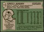1978 Topps #316  Greg Landry  Back Thumbnail