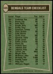 1978 Topps #505   -  Pete Johnson / Billy Brooks / Lemar Parrish / Reggie Williams / Gary Burley Bengals Leaders & Checklist Back Thumbnail