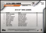2020 Topps #232   -  Justin Verlander AL Wins Leader Back Thumbnail