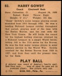 1940 Play Ball #82  Hank Gowdy  Back Thumbnail