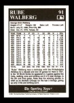 1991 Conlon #91  Rube Walberg  Back Thumbnail