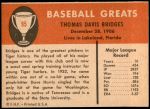 1961 Fleer #95  Tommy Bridges  Back Thumbnail