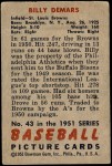 1951 Bowman #43  Billy DeMars  Back Thumbnail