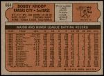 1972 Topps #664  Bobby Knoop  Back Thumbnail
