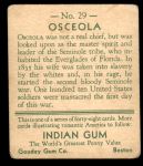 1933 Goudey Indian Gum #29  Osceola   Back Thumbnail