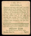 1933 Goudey Indian Gum #29  Osceola   Back Thumbnail