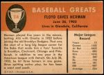 1961 Fleer #114  Babe Herman  Back Thumbnail