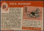 1954 Topps World on Wheels #15   Osca Maserati Back Thumbnail