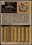 1971 Topps #1  Johnny Unitas  Back Thumbnail