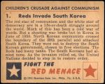 1951 Bowman Red Menace #1 Reds Invade South Korea Back Thumbnail