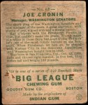 1933 Goudey #63  Joe Cronin  Back Thumbnail