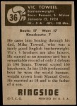 1951 Topps Ringside #36  Vic Toweel  Back Thumbnail