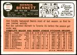 1966 Topps #491  Dennis Bennett  Back Thumbnail
