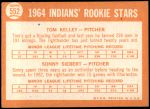 1964 Topps #552   -  Sonny Siebert / Tom Kelley Indians Rookies Back Thumbnail
